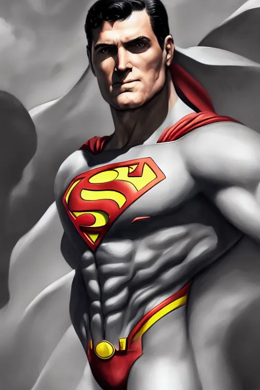 Image similar to beautiful digital painting of superman gray background with high detail 8 k stunning detail photo by artgerm greg rutkowski and alphons