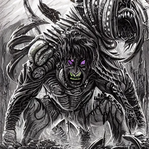 Prompt: mutant orc combined with centipede, gothic art, popping color, detailed, eerie, emotional, gothic, highly detailed, incredibly sharp focus, Artstation, deviantart, artgem, insane detail, intense color, vibrant cartoon art, award-winning art, French comic art, 8k, super precise detail, golden ratio, in the style of Heavy Metal Comics