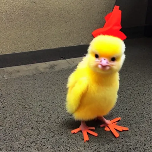 Image similar to cute baby chick dressed as an inmate