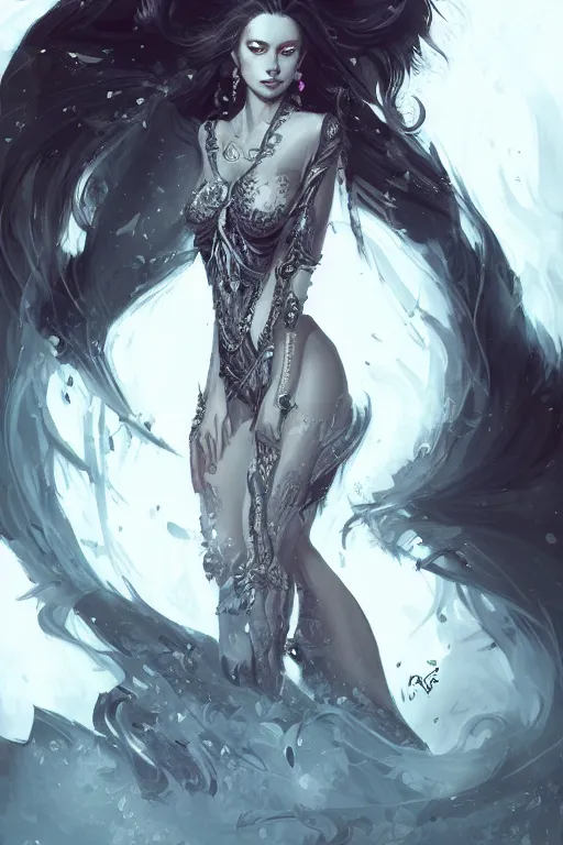 Prompt: full body portrait of sensual dark priestess, gorgeous, amazing, elegant, intricate, highly detailed, digital painting, artstation, concept art, sharp focus, illustration, art by Ross tran