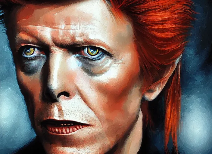 Image similar to David Bowie, concept art oil painting by Jama Jurabaev, extremely detailed, brush hard, artstation