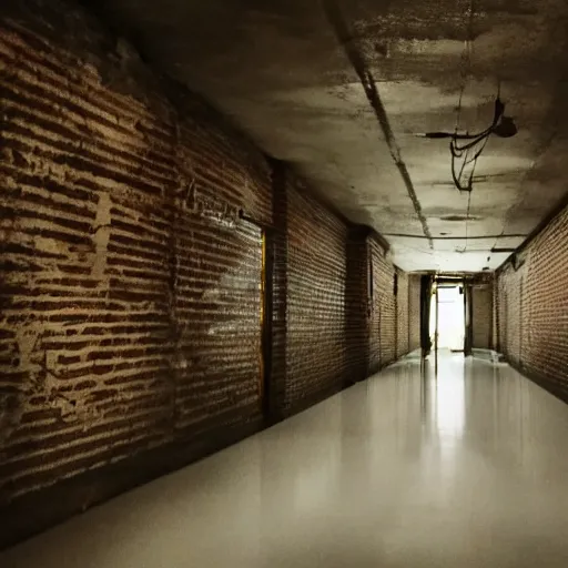 Prompt: a liminal space, new level for the backrooms, eerie, depressing lighting