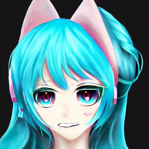 Image similar to hatsune miku, extreme close-up, trending on artstation