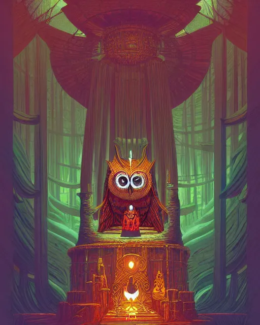 Prompt: Throne Room of the Shaman Owl King, by Kilian Eng