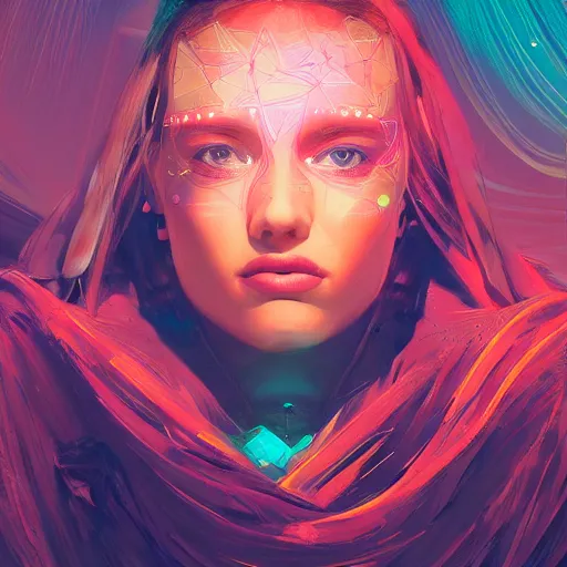 Prompt: colorful character portrait a woman in the desert at night, among the stars, set in the future 2 1 5 0, highly detailed face, very intricate, symmetrical, cinematic lighting, award - winning, painted by mandy jurgens, pan futurism, dystopian, bold colors, cyberpunk, groovy vibe, anime aesthetic, featured on artstation