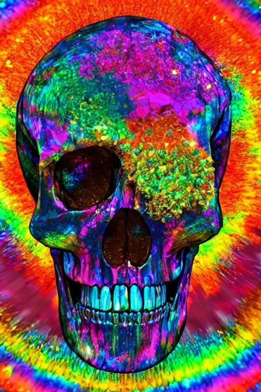 Image similar to skull made of crystal rainbow ,8k , cinematic, detailed, intricate