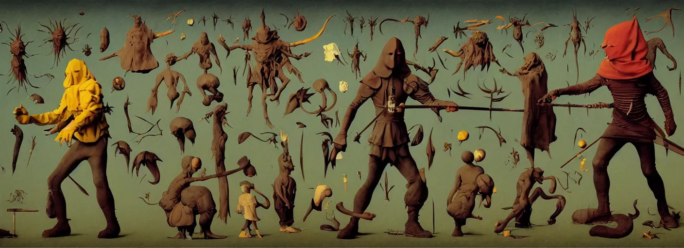 Image similar to full - body surreal d & d rpg character concept art anatomy, action pose, very coherent and colorful high contrast masterpiece by norman rockwell franz sedlacek hieronymus bosch dean ellis simon stalenhag rene magritte gediminas pranckevicius, dark shadows, sunny day, hard lighting, reference sheet white background