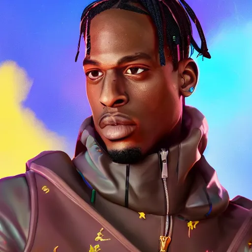 Prompt: travis scott in the style of a fortnite character, vray, artstation, cgsociety, masterpiece