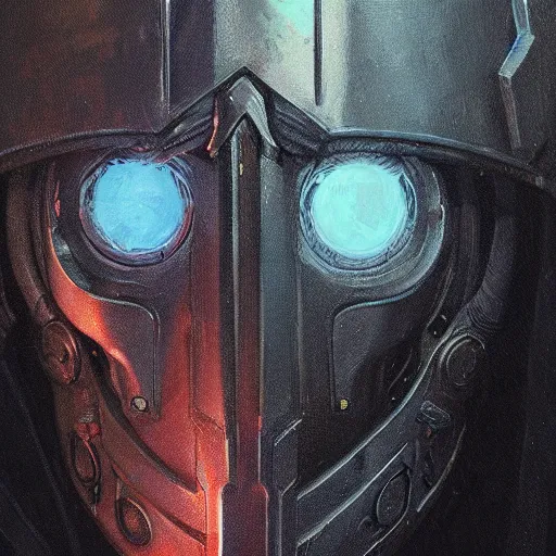 Image similar to the eldritch void knight as a realistic d & d scifi cyberpunk knight, closeup portrait art by donato giancola and greg rutkowski, vintage retro scifi, realistic face, digital art, trending on artstation, symmetry!!