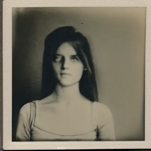 Prompt: young Olivia Wild, serious and shy, looking flirtatiously into the camera, polaroid.
