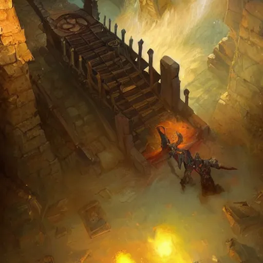 Image similar to a deadly metal trap door, chained trap door, falling warrior, hearthstone art style, epic fantasy style art by Craig Mullins, fantasy epic digital art, epic fantasy card game art by Greg Rutkowski