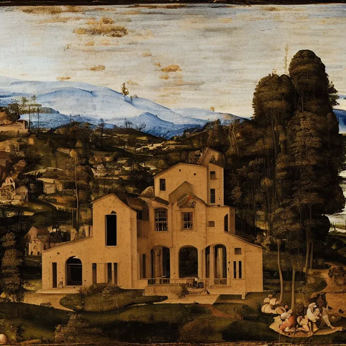 Prompt: a building in a serene landscape, renaissance art