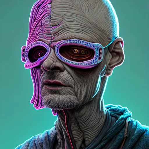 Prompt: Colour Photography of 1000 years old man with highly detailed 1000 years old face wearing higly detailed cyberpunk VR Headset designed by Josan Gonzalez Many details. . In style of Josan Gonzalez and Mike Winkelmann andgreg rutkowski and alphonse muchaand Caspar David Friedrich and Stephen Hickman and James Gurney and Hiromasa Ogura. Rendered in Blender with Minecraft style