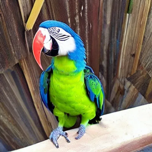 Image similar to parrot with human hair instead of feathers