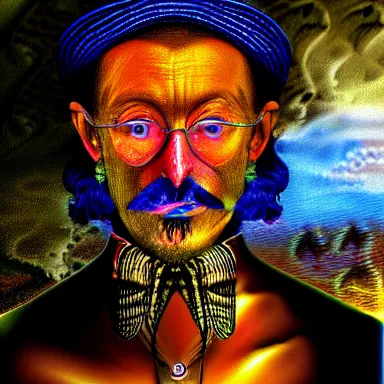 Image similar to portrait of a uncanny artist by Chor Boogie and Salvador Dali collaboration, digital art, mix of aesthetics, close up, high details