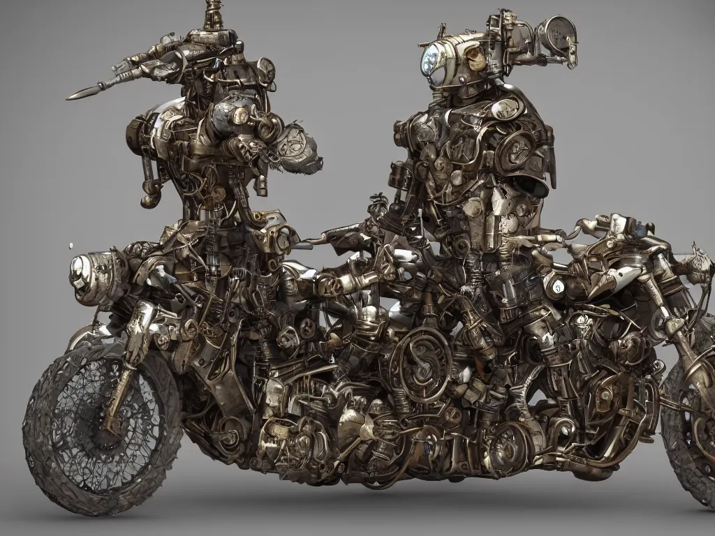 Image similar to a warforged steampunk superbike, realistic render, 4 k,