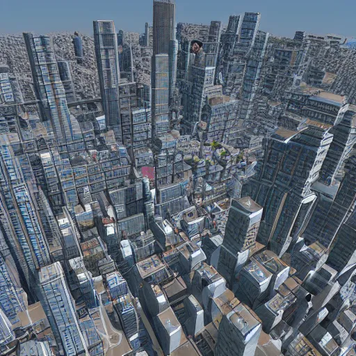 Prompt: one million 3d avatars standing on the same city street and flying through the air and climbing on the buildings