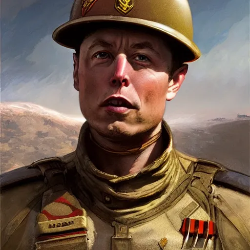 Image similar to Elon Musk as a soldier, closeup character art by Donato Giancola, Craig Mullins, digital art, 8k , highly detailed face