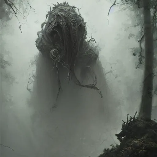 Image similar to epic hyperdetailed portrait of a haunting 🐙🕷 lurking in the shadows. by greg rutkowski, highly detailed portrait, rococo, digital painting, artstation, concept art, smooth, sharp foccus ilustration, artstation hq. intricate, elegant. art by wlop and artgerm and greg rutkowski and alphonse mucha, masterpiece. misty rainforest