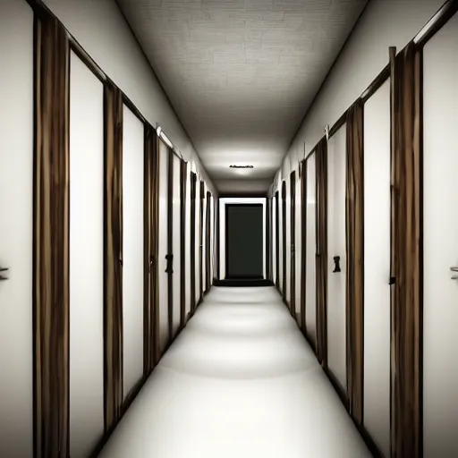 Prompt: infinite bathroom hallway, horror movie