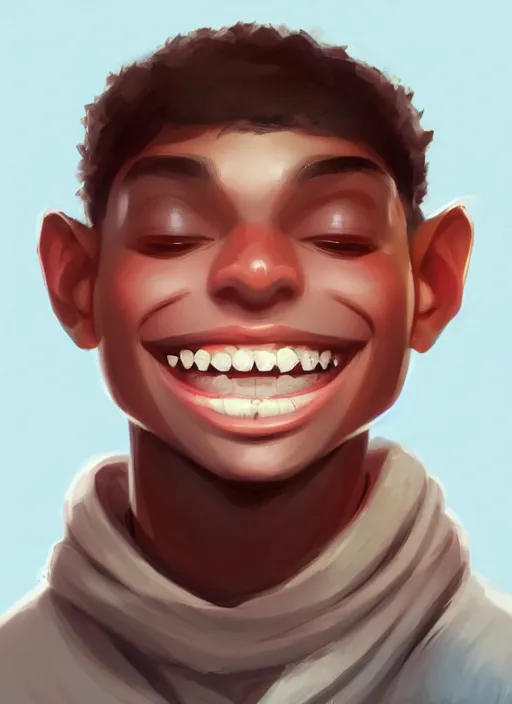 Image similar to young man with a big smile, prominent big eyes, round portruding chin, plump lips, brown flowers, standout colours, sharp, highly detailed, simple lines, digital painting, artstation, concept art, matte, sharp focus, illustration, anime moe artstyle