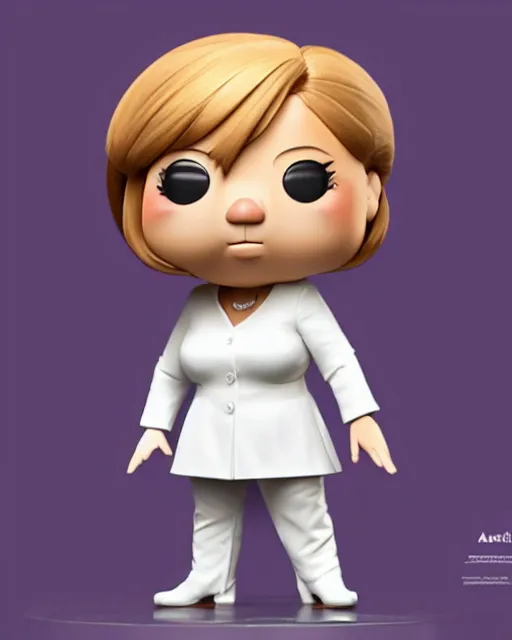 Image similar to full body 3d render of funko pop angela merkel as a funko pop, studio lighting, white background, blender, trending on artstation, 8k, highly detailed