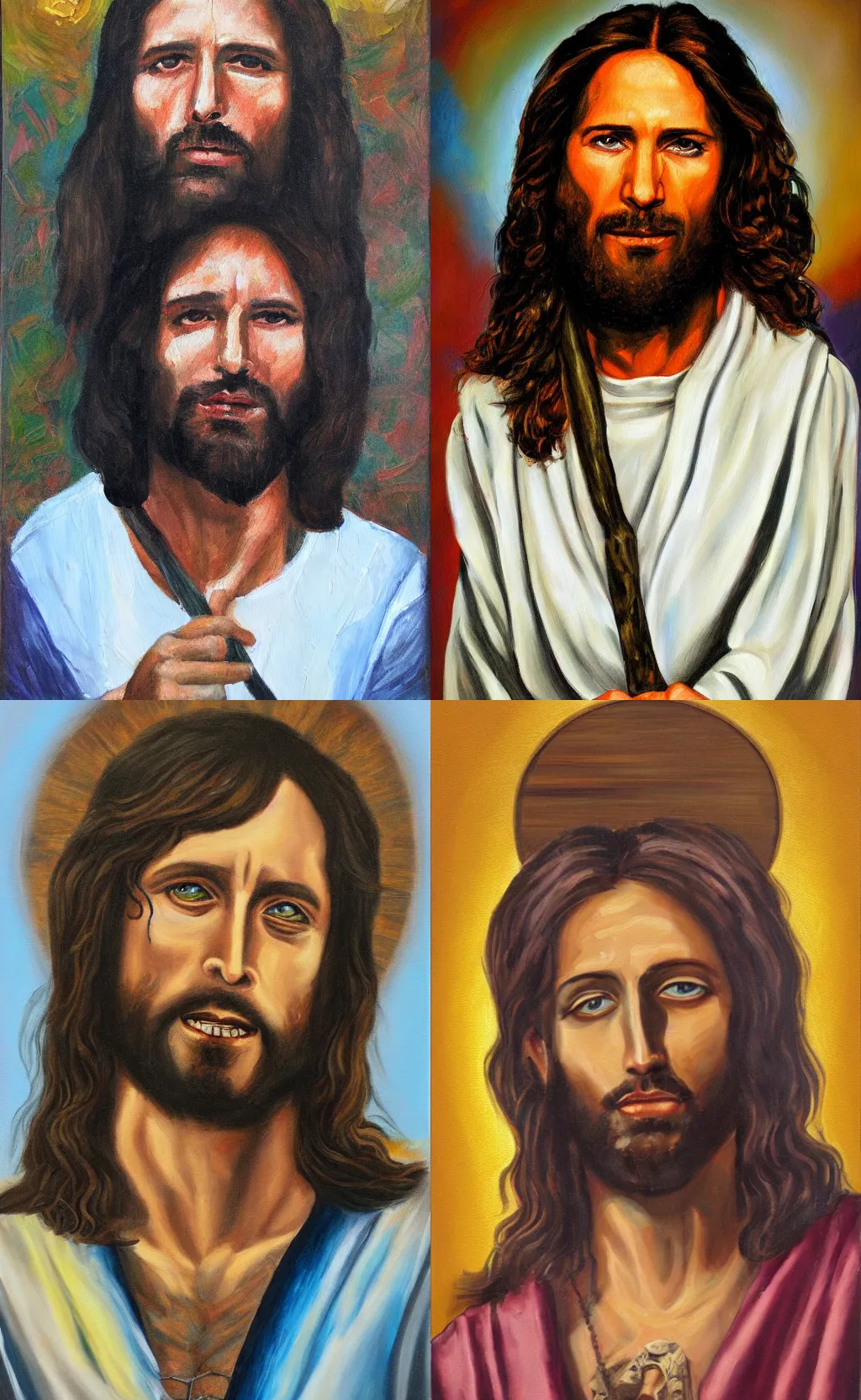 Prompt: portrait of rock 'n' roll Jesus, oil painting