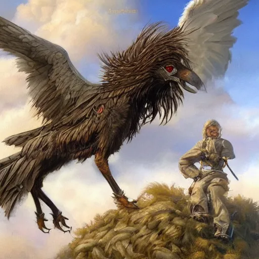 Prompt: a realistic oil painting portrait of a griffon, highly detailed, trending on artstation, by james gurney and michael whelan