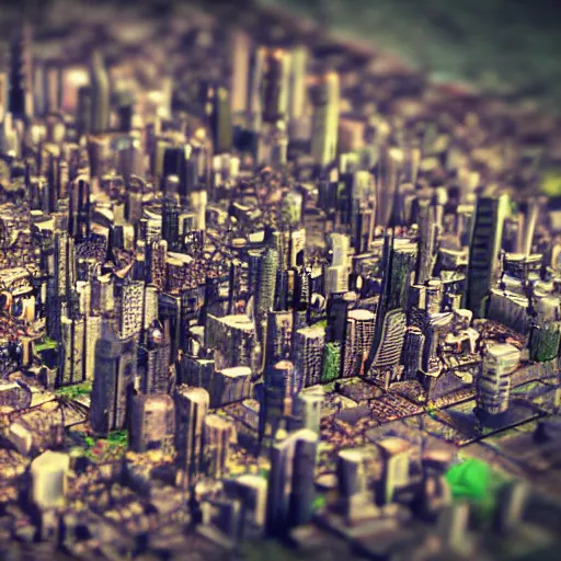 Prompt: cyperpunk city tilt shift