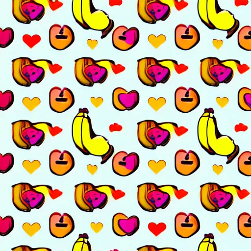 Prompt: colorful bananas and eyes and hearts seamless pattern