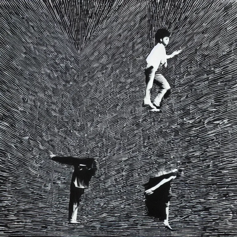Image similar to a black and white photo of a joy division, an album cover by storm thorgerson, featured on behance, generative art, cyanotype, woodcut, prerendered graphics