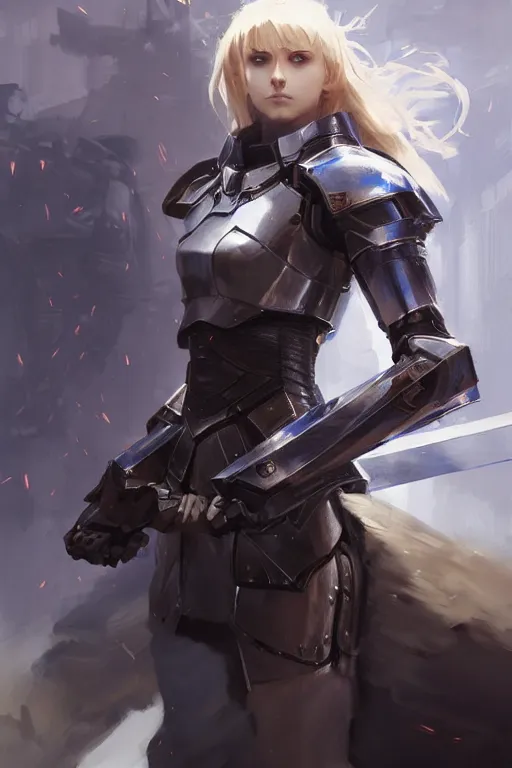 Prompt: epic very attractive beautiful female saber arturia pendragon fate stay night, portrait in armour made out of strongest metal gear by greg rutkowski and craig mullins