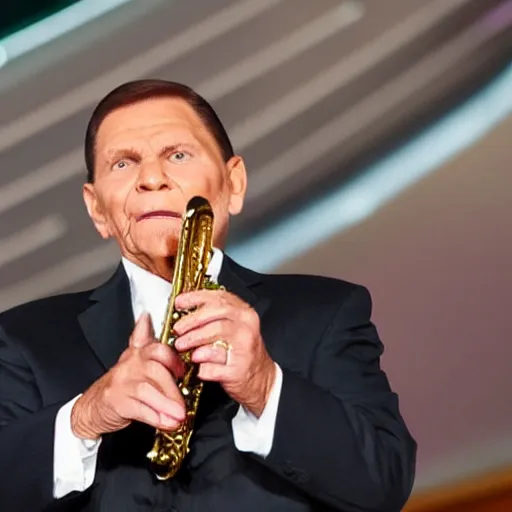 Image similar to kenneth copeland playing trumpet in church