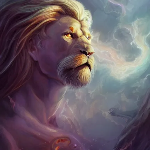 Prompt: aesthetic portrait commission of a albino muscular and attractive anthro lion with mane turning into cosmic smoke while wearing an attractive THOR god of thunder outfit floating inside a floating greek palace in the clouds, fantasy art, hyperdetailed. Character design by charlie bowater, ross tran, artgerm, and makoto shinkai, detailed, inked, western comic book art, 2021 award winning painting