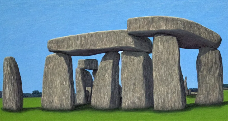 Image similar to color sketch of stonehenge, highly detailed, dramatic lighting, intense shadows, rich deep colours, by david hockney