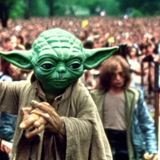 Image similar to yoda performing at woodstock