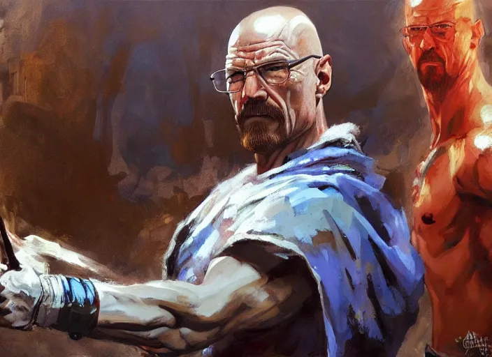 Image similar to a highly detailed beautiful portrait of walter white as kratos, by gregory manchess, james gurney, james jean