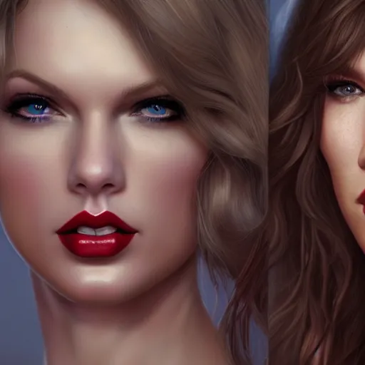 Image similar to taylor swift and megan fox by greg rutkowksi and artgerm, extreme detail, 8 k, intricate abstract, unreal engine tech demo