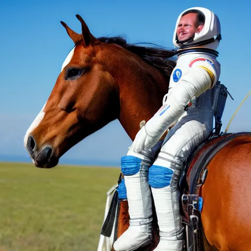 Image similar to a horse was able to sit on the back of a human, an astronaut