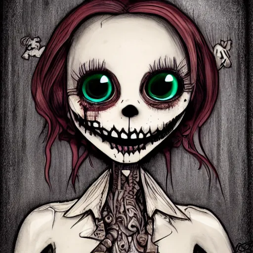 Prompt: grunge drawing of a cartoon creature with big bloody eyes and a wide smile by mrrevenge, corpse bride style, horror themed, detailed, elegant, intricate