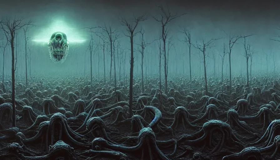 Prompt: rotting alien army, by dan mumford and zdzisław beksinski, fine details, digital art, volumetric lighting, cinematic light, photorealistic, by giger, 4 k,