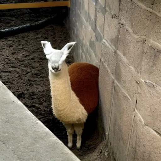 Image similar to llama and a cat in the sewers