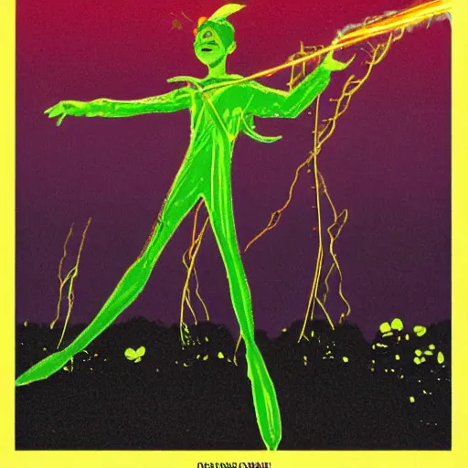 Image similar to Peter Pan caught in high voltage lines with sparks