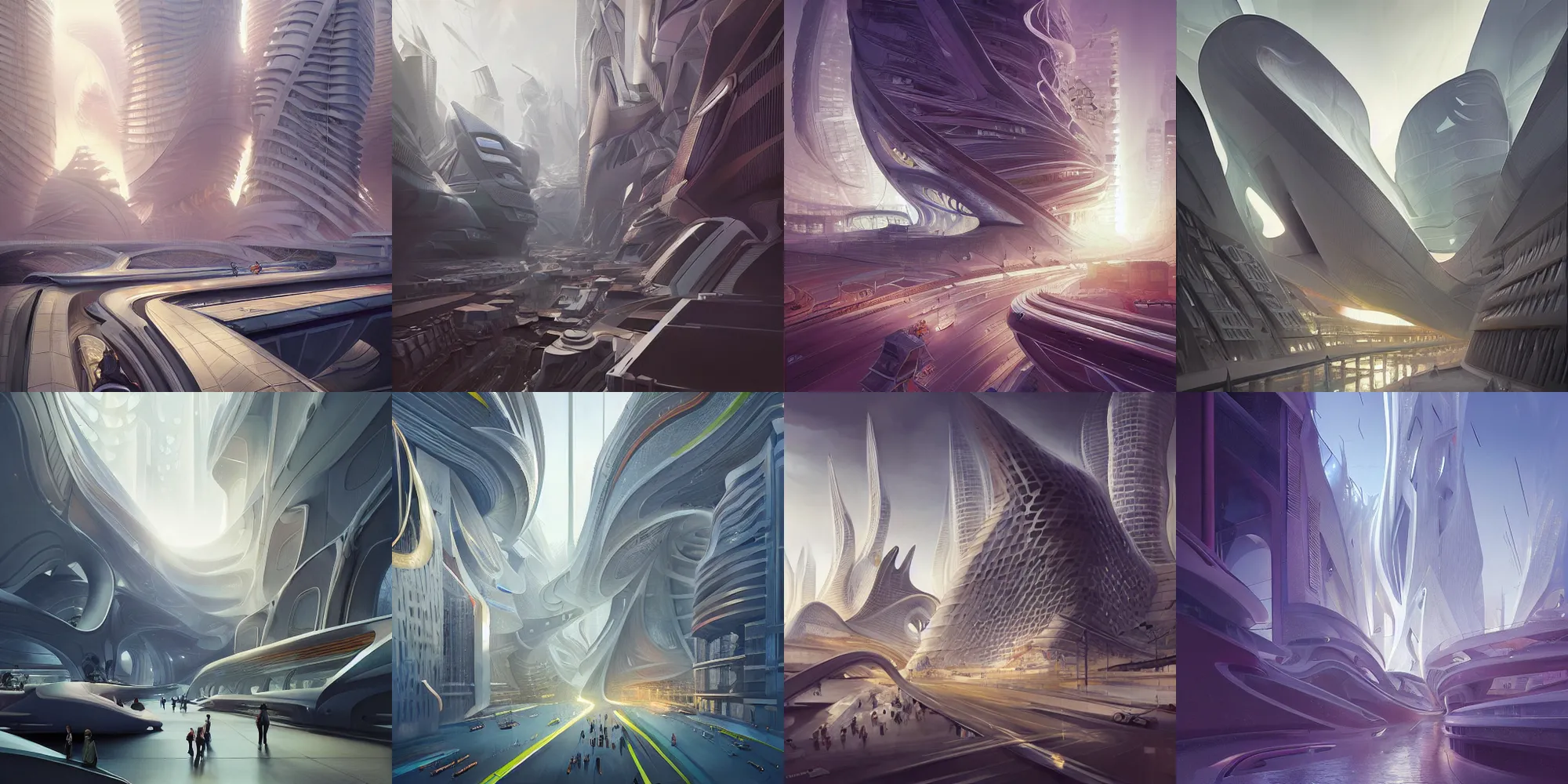 Prompt: a city designed by Zaha Hadid, illustration painting by Mandy Jurgens and Małgorzata Kmiec and Dang My Linh and Lulu Chen and Alexis Franklin and Filip Hodas and Pascal Blanché and Bastien Lecouffe Deharme