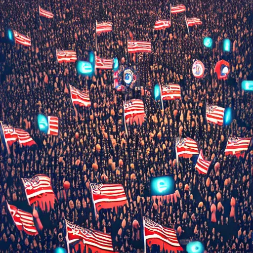 Prompt: “ultra detailed concept art of protest of people, subliminal message of AI wins, society issue, crowded area with flags, clear vision,cinematic rendered by Artstation HD, Aaron de Leon, 4K UHD high quality image”