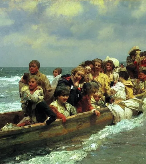 Prompt: high quality high detail painting by ilya repin, migration of humans, hd
