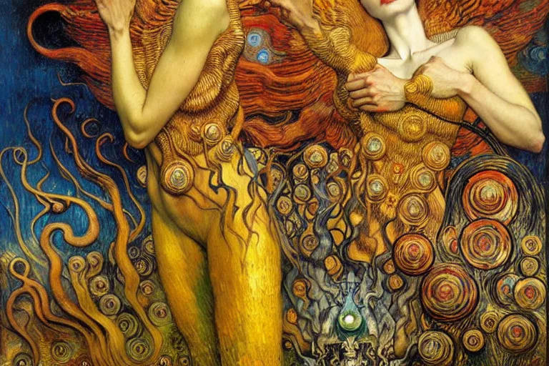 Image similar to Divine Chaos Engine by Karol Bak, Jean Delville, William Blake, Gustav Klimt, and Vincent Van Gogh, symbolist, visionary