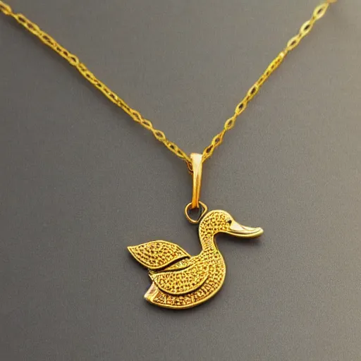 Prompt: gold necklace on a duck