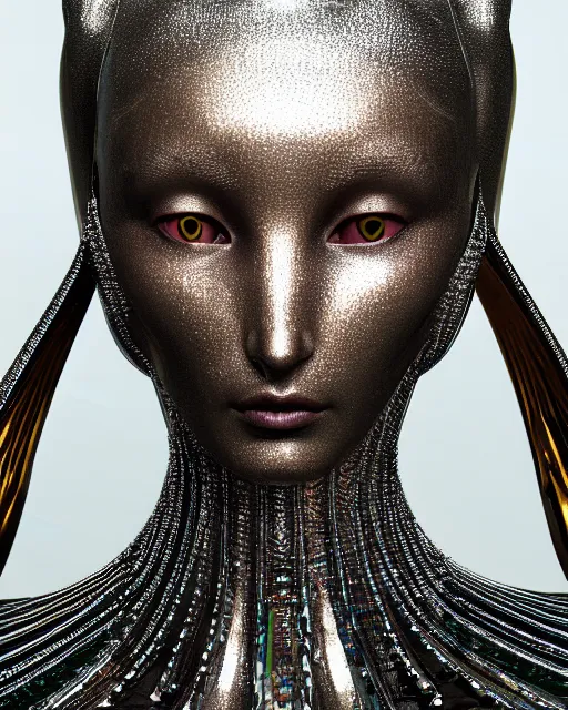 Image similar to a highly detailed metahuman 4 k close up render of an alien goddess bella hadid as alien in iris van herpen dress schiaparelli in diamonds crystals swarovski and jewelry iridescent in style of alphonse mucha gustav klimt trending on artstation made in unreal engine 4