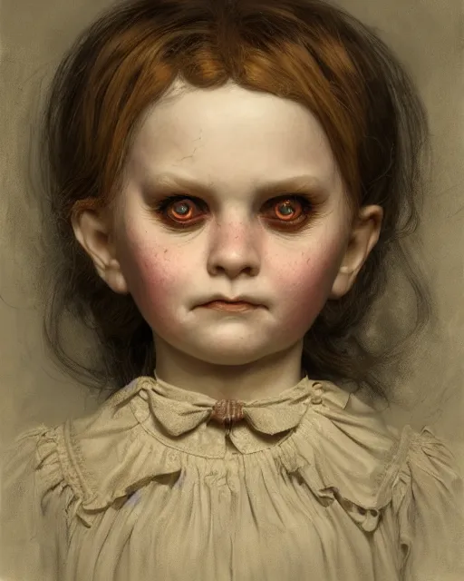 Prompt: a creepy victorian murder doll | highly detailed | very intricate | symmetrical | cinematic lighting | award - winning | closeup portrait | painted by donato giancola and mandy jurgens and charlie bowater | featured on artstation